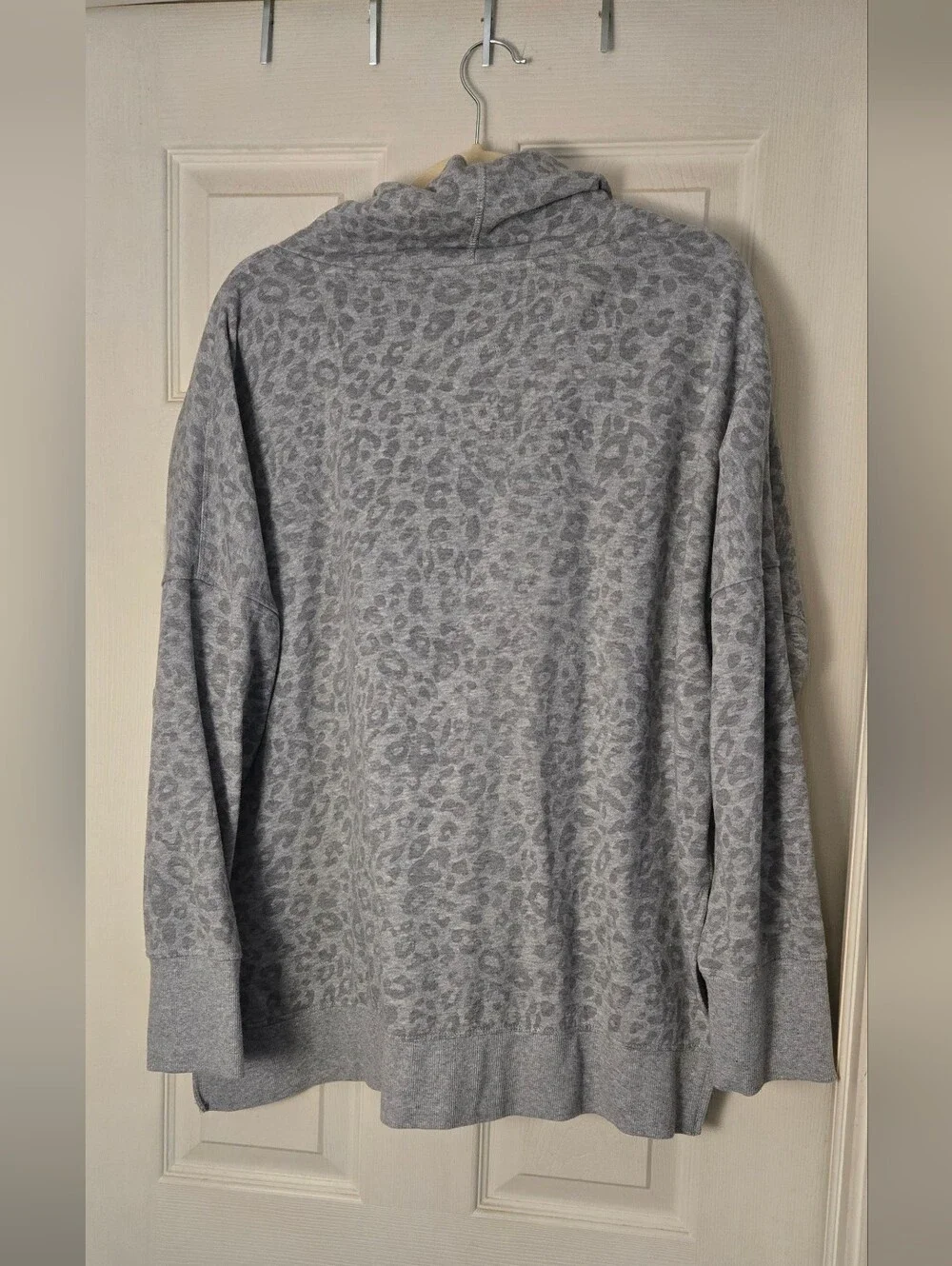 Calvin Klein Light Gray Leopard-Print Cowl Hoodie Sweater